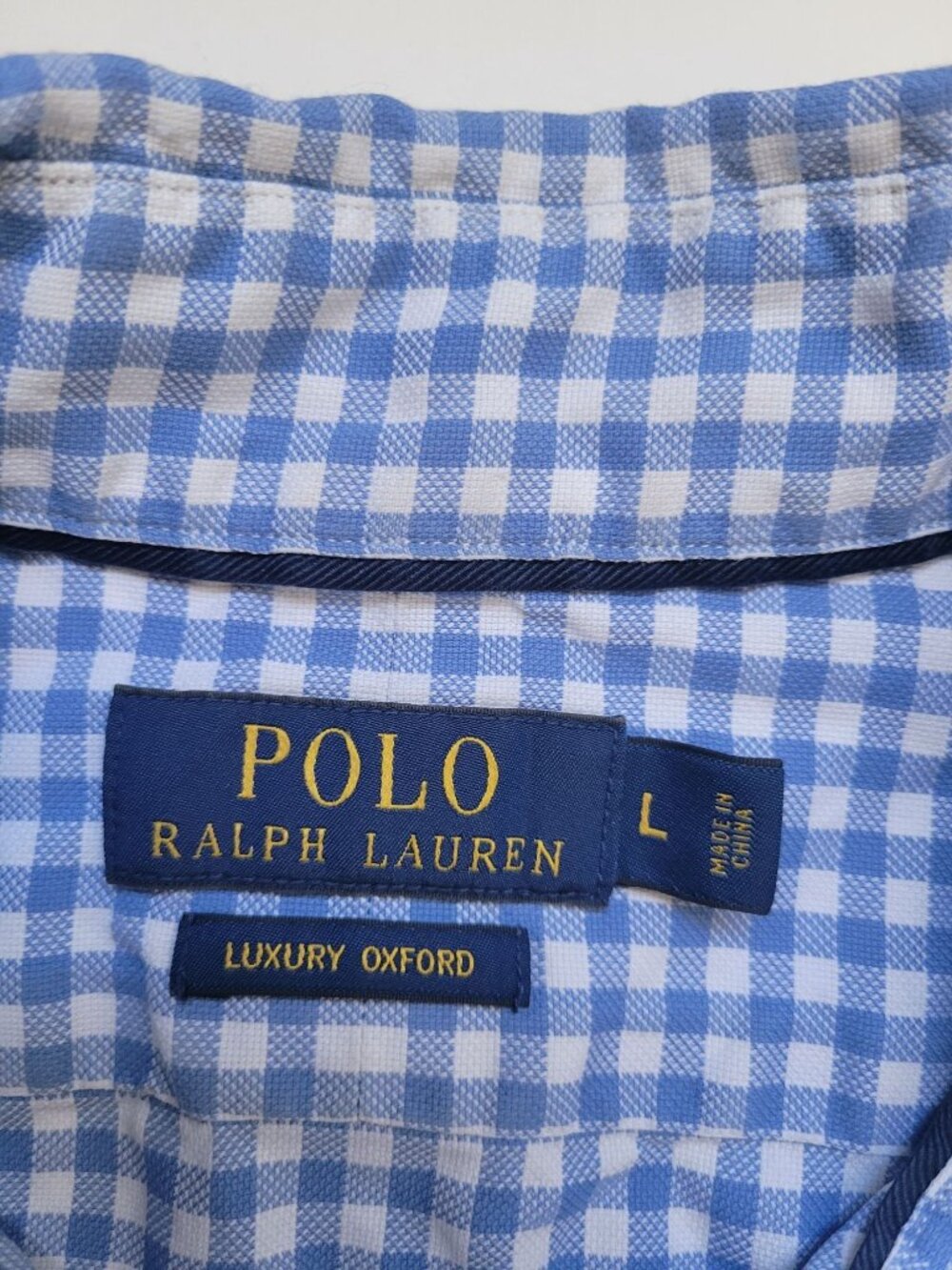 Polo Ralph Lauren Luxury Oxford Blue Gingham Long Sleeve Button Down Shirt Sz L - Picture 3 of 8